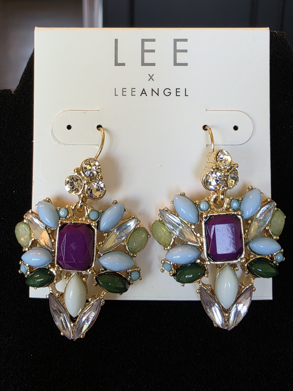 LEE x LeeAngel Gold Multicolor Drop Earrings - Purple Center